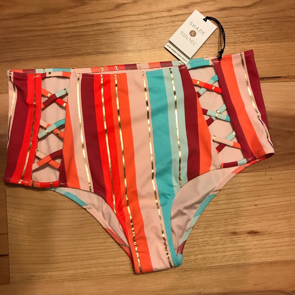 High waisted Shade & Shore striped bikini bottoms
